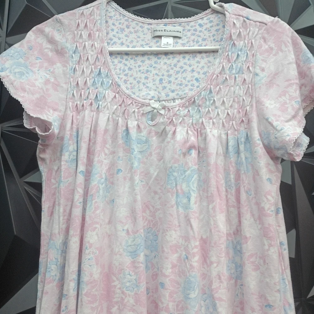Miss Elaine Pastel Pink & Blue Floral Short-Sleeve Nightgown